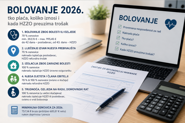 Naknada plaće za bolovanje u Hrvatskoj 2026