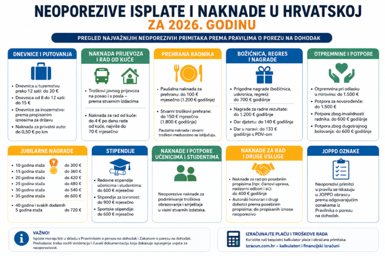 Neoporezive isplate i naknade u Hrvatskoj za 2026. godinu