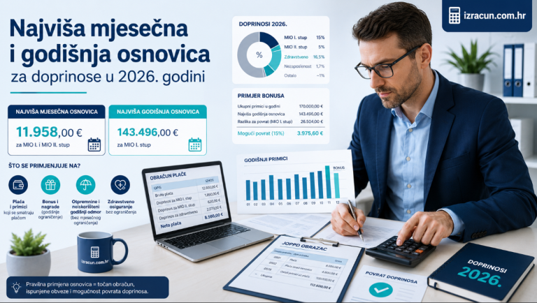 Najviša mjesečna i godišnja osnovica za doprinose u 2026. godini